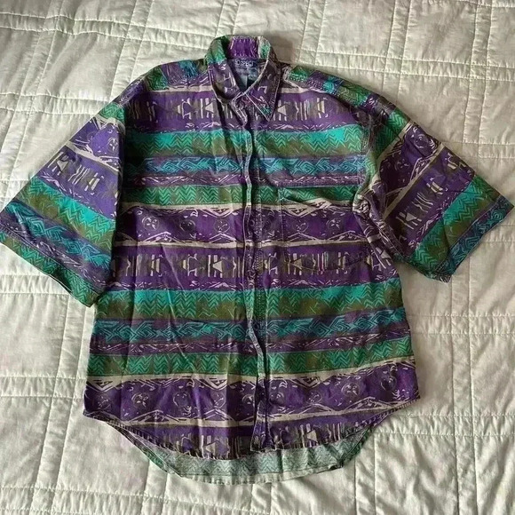 Vintage intropspect men's insane patterned button up shirt small streetwear - Picture 1 of 3